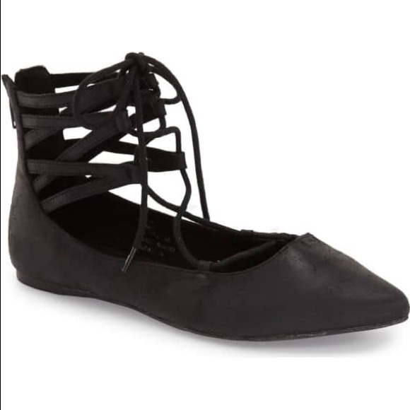 Black Chic Gladiator Ghillie Lace Up Closed Flats - Picture 4 of 4